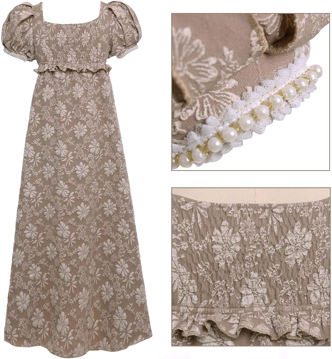 Regency Dresses for Women Luxurious Pearl Puff Victorian Dress