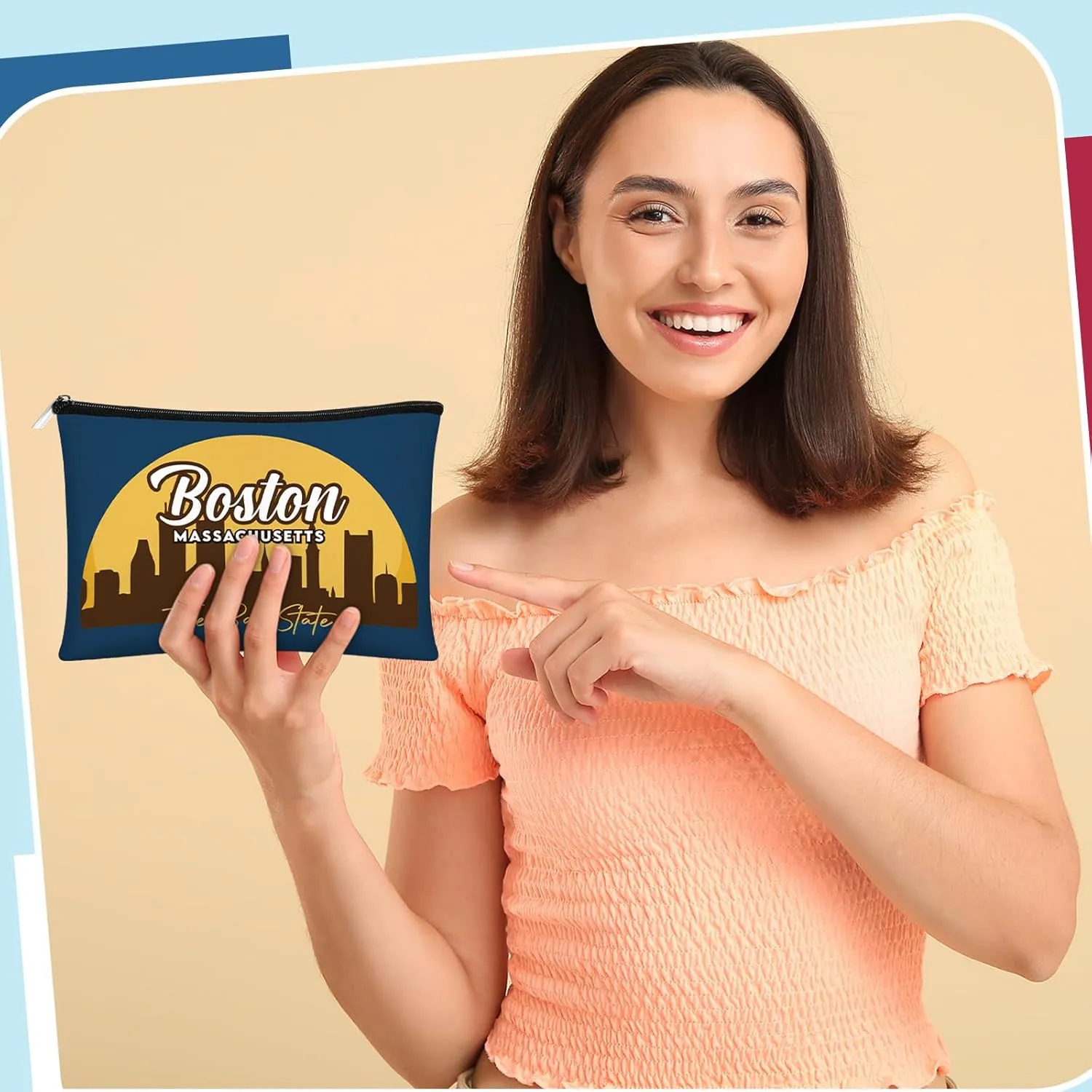 Reginary 6 Pcs City Cosmetic Bag Souvenir Gifts New York Zipper Pouch Chicago Souvenir Seattle Boston Nashville London Paris Italy Gifts Memento for Women Traveler(Boston)