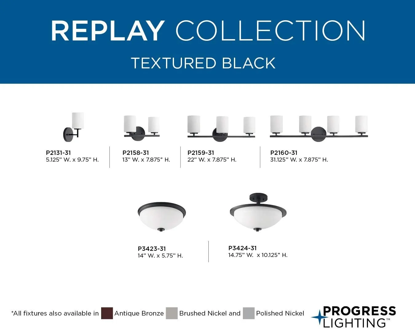 Replay Collection 2-Light Etched Glass Modern Bath Vanity Light Textured Black