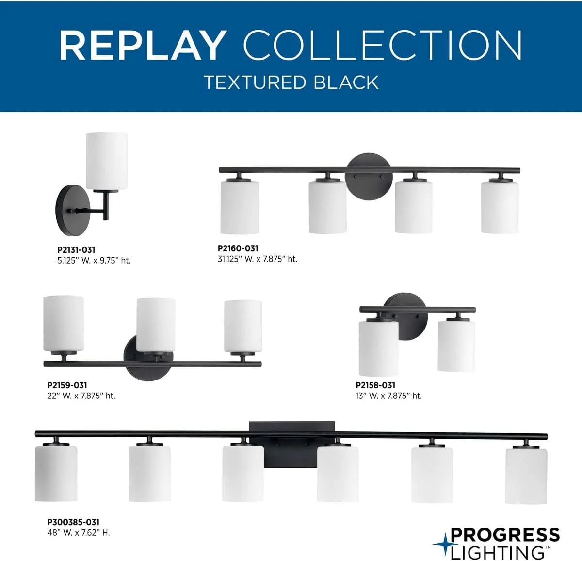 Replay Collection 2-Light Etched Glass Modern Bath Vanity Light Textured Black