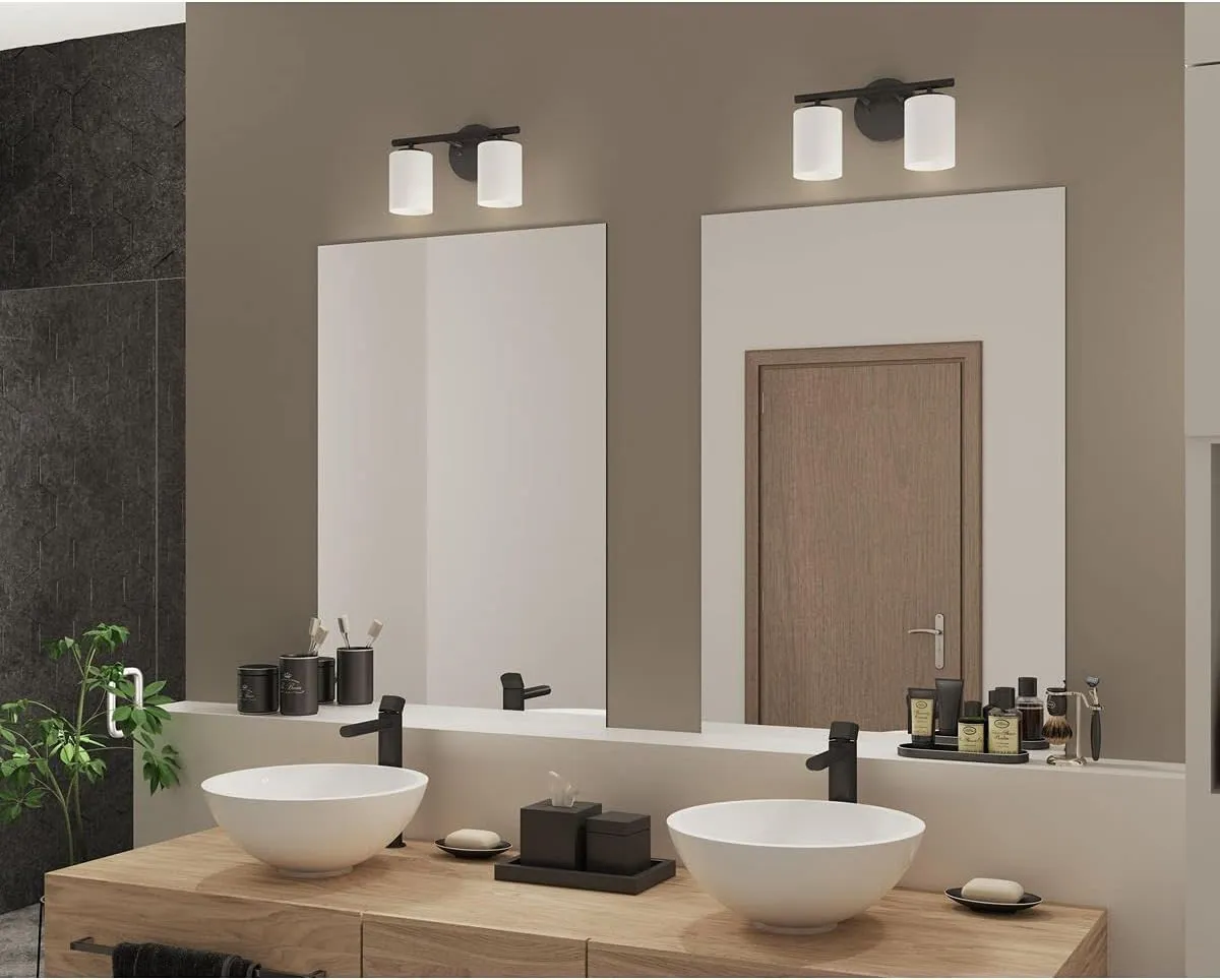 Replay Collection 2-Light Etched Glass Modern Bath Vanity Light Textured Black