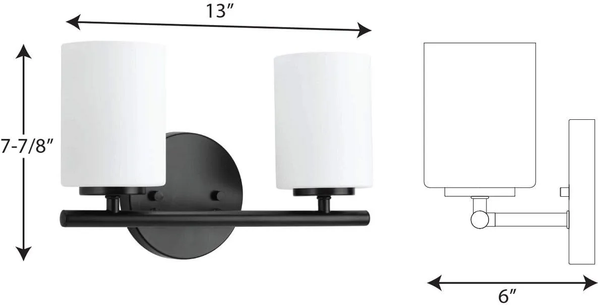Replay Collection 2-Light Etched Glass Modern Bath Vanity Light Textured Black