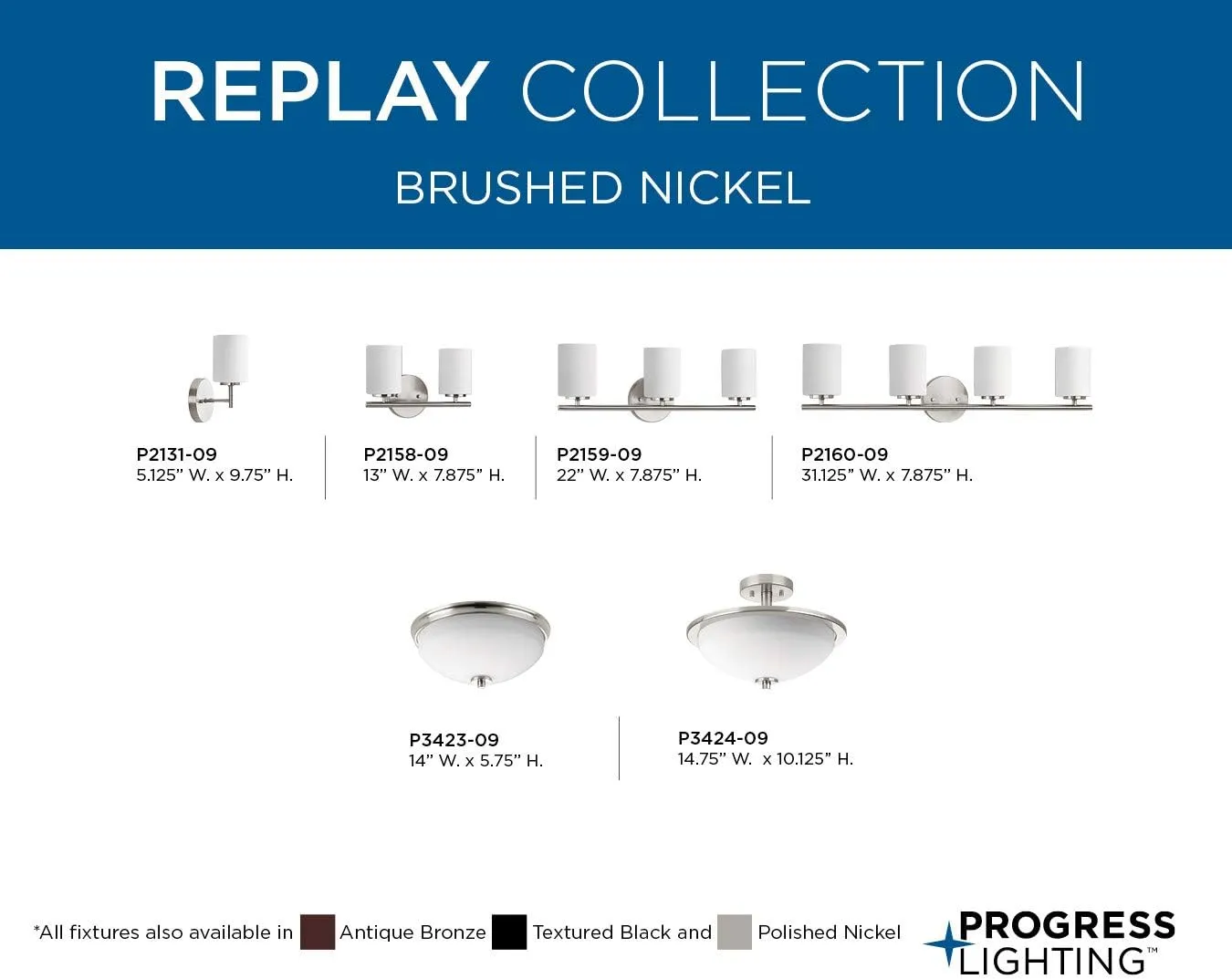 Replay Collection 3-Light Etched White Glass Modern Bath Vanity Light Brushed Nickel