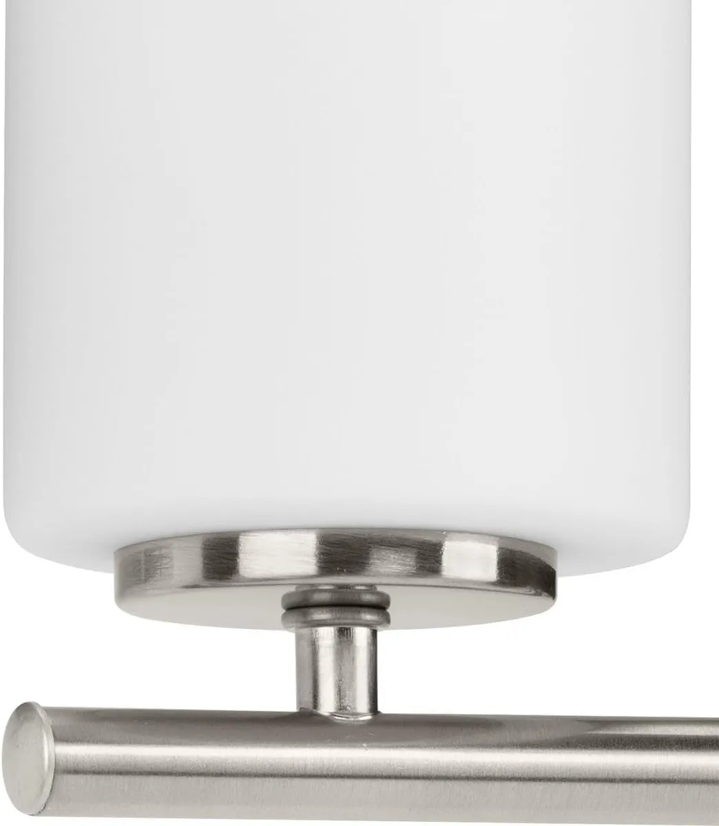 Replay Collection 3-Light Etched White Glass Modern Bath Vanity Light Brushed Nickel