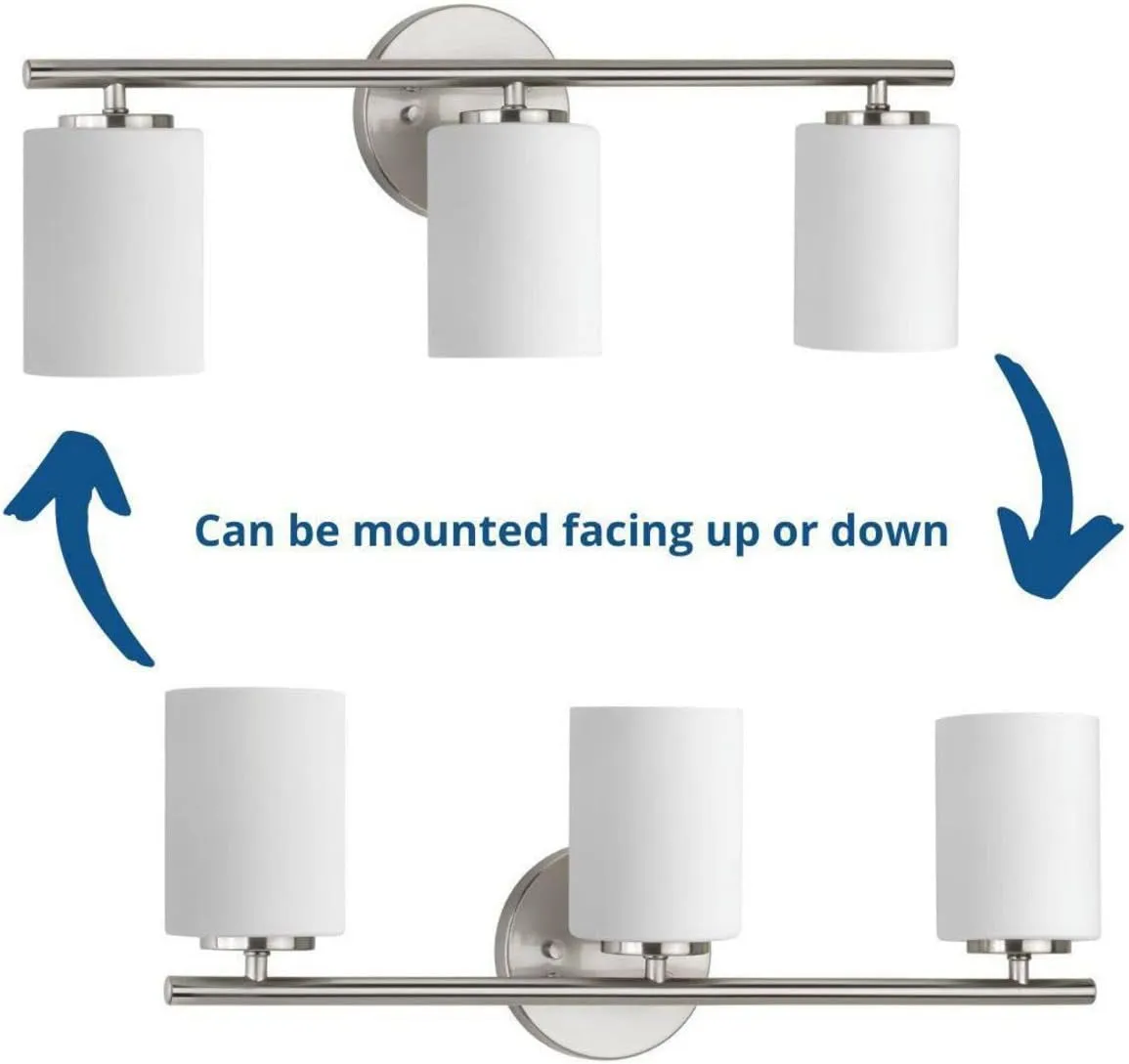 Replay Collection 3-Light Etched White Glass Modern Bath Vanity Light Brushed Nickel