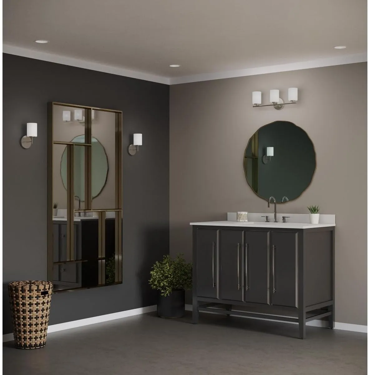 Replay Collection 3-Light Etched White Glass Modern Bath Vanity Light Brushed Nickel