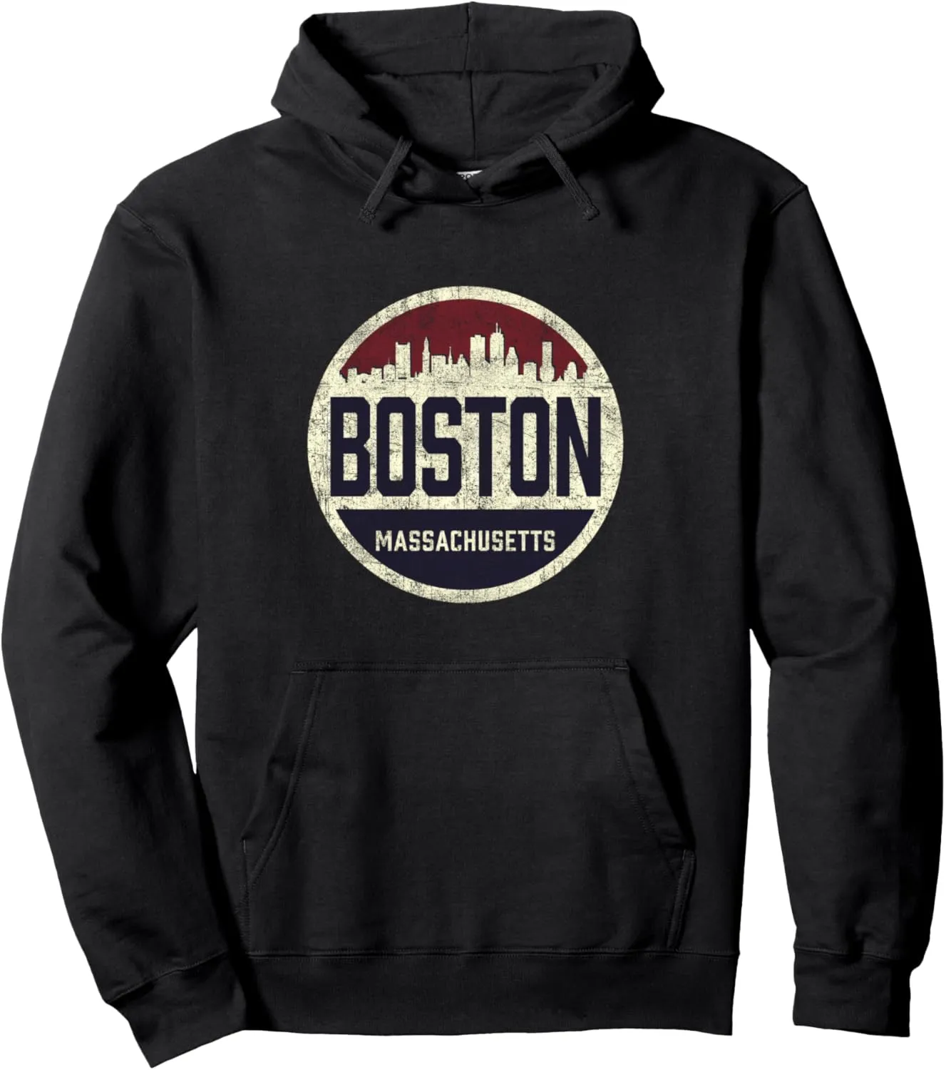Retro Boston Massachusetts Skyline distressed graphic Pullover Hoodie