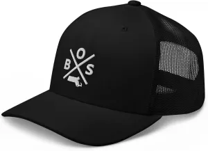 Retro Boston Trucker Hat Mesh BOS Cross Trucker Cap