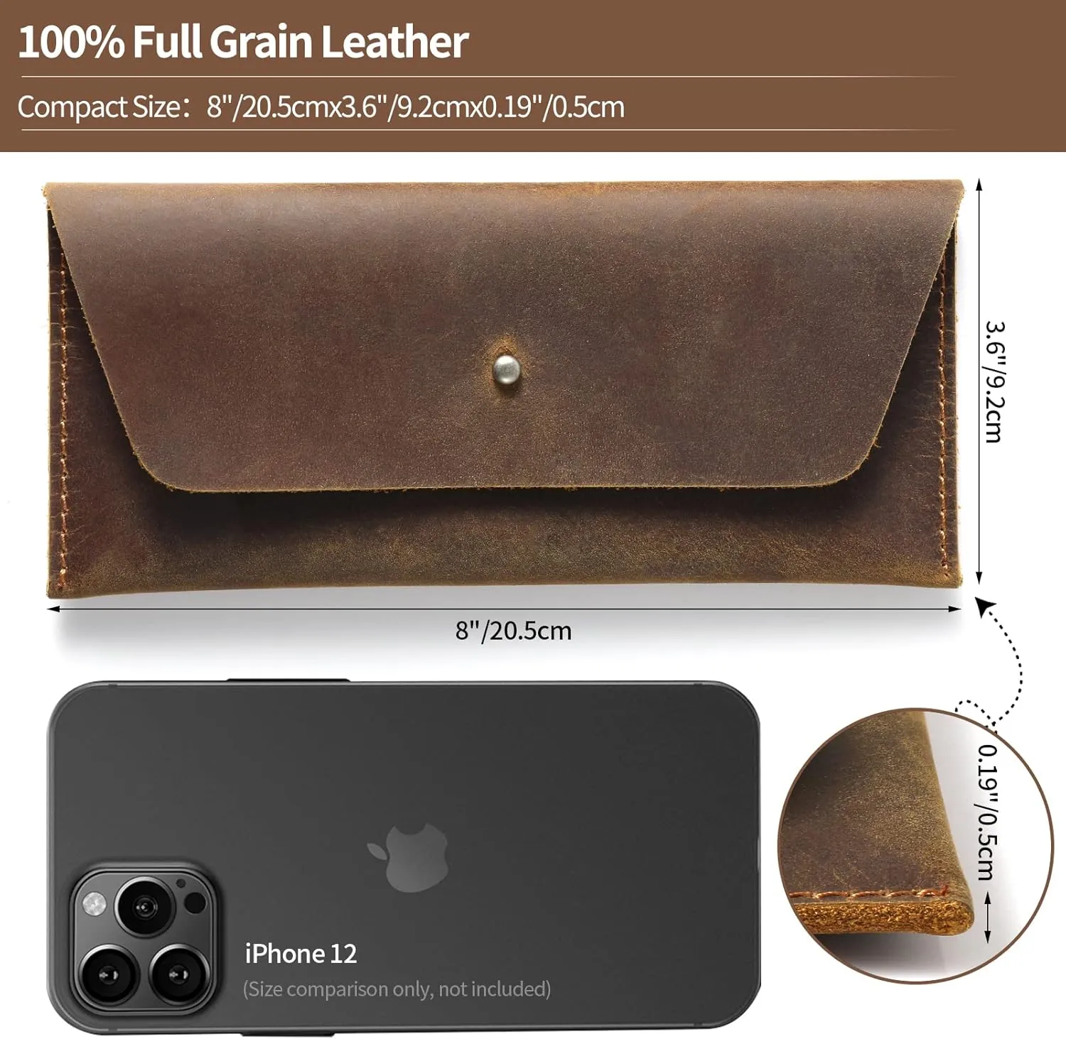 Ringsun Leather Money Cash Envelopes Wallet for Men, Money Bag Pouch Reusable Budget Envelope Wallet, Retro Clutch Wallet, Brown