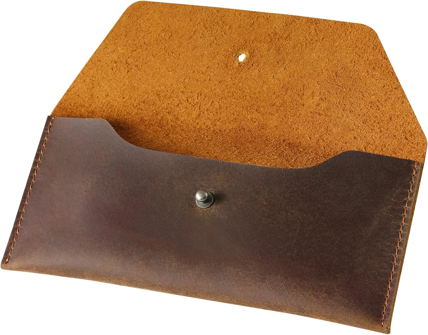 Ringsun Leather Money Cash Envelopes Wallet for Men, Money Bag Pouch Reusable Budget Envelope Wallet, Retro Clutch Wallet, Brown