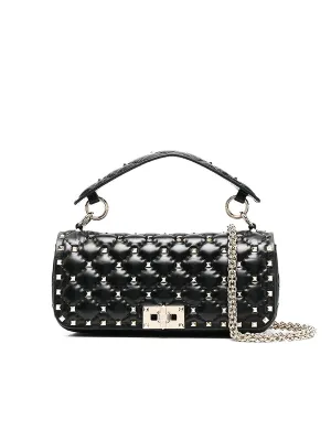 Rockstud Spike Calfskin Shoulder Bag in Black