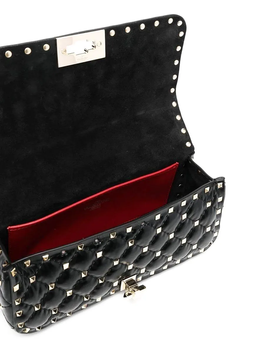 Rockstud Spike Calfskin Shoulder Bag in Black