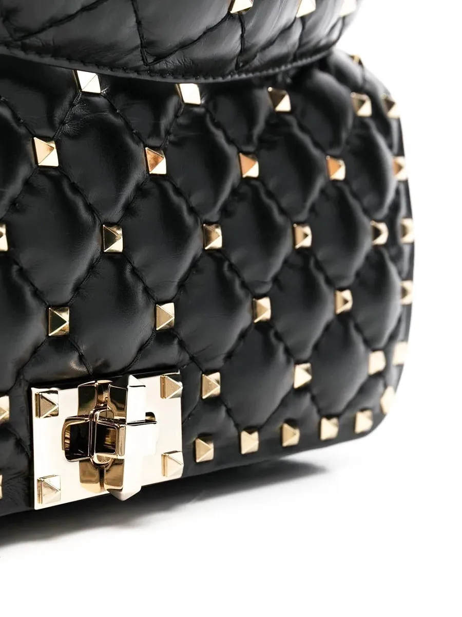 Rockstud Spike Calfskin Shoulder Bag in Black