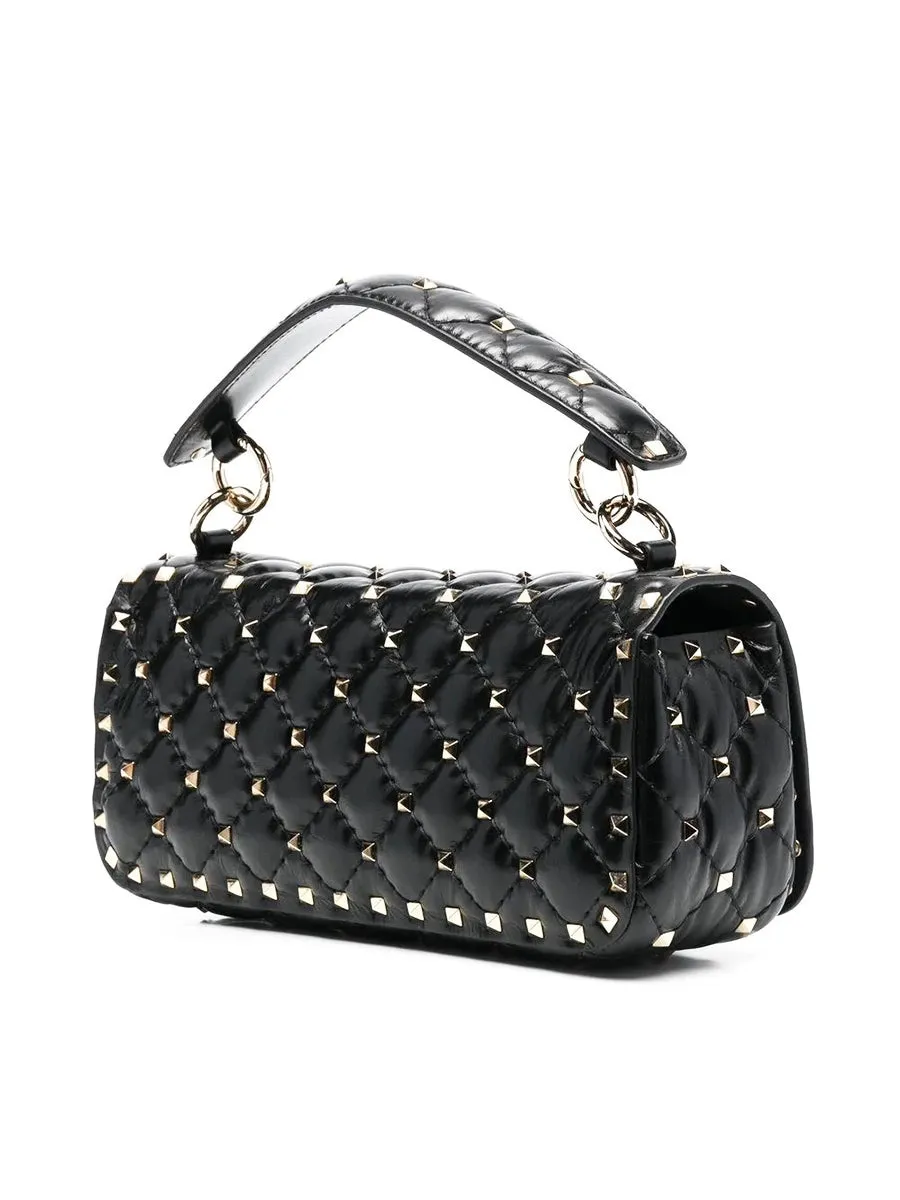 Rockstud Spike Calfskin Shoulder Bag in Black