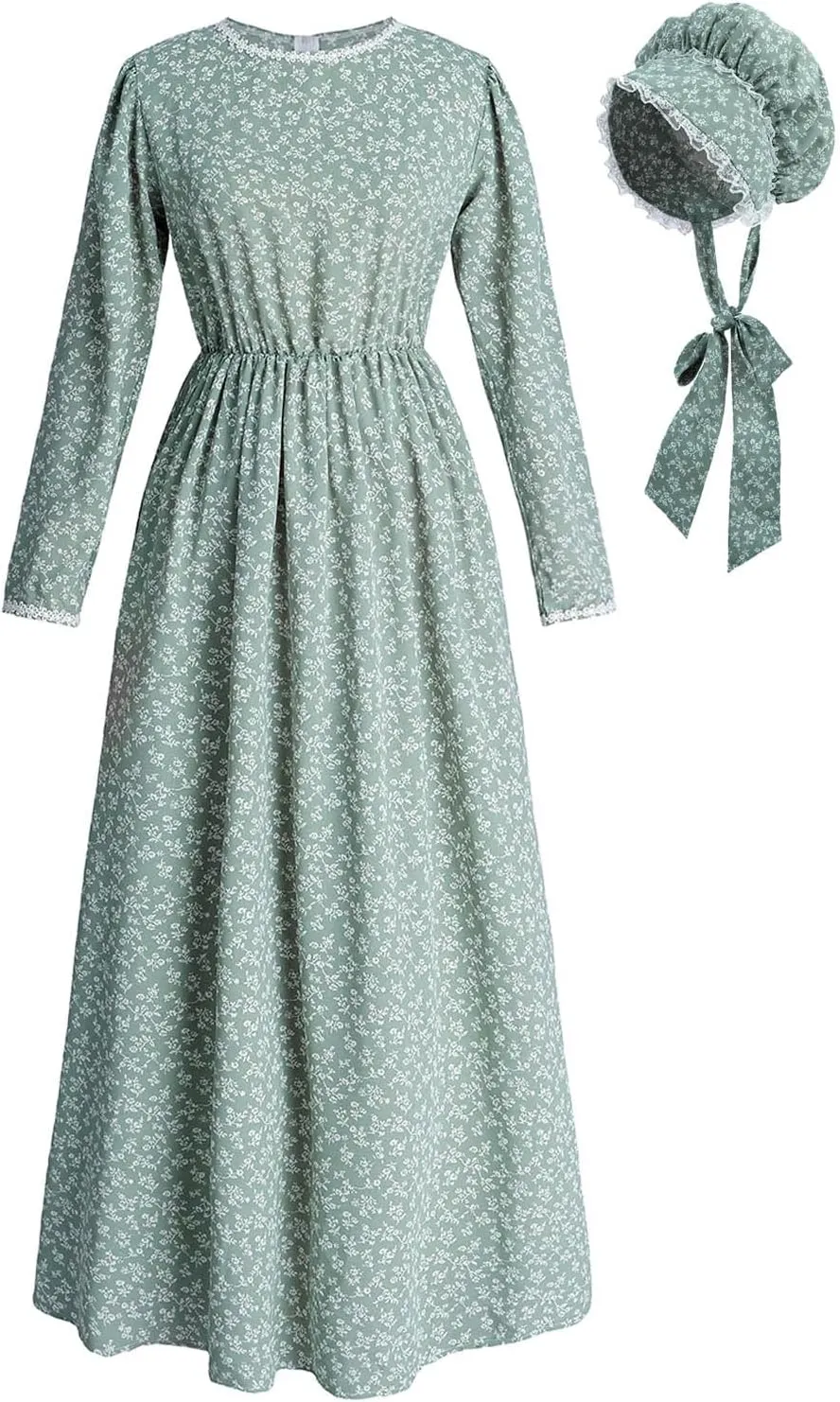 ROLECOS Pioneer Women Costume Floral Prairie Dress Deluxe Colonial Dress Laura Ingalls Costume