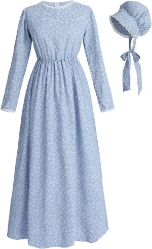 ROLECOS Pioneer Women Costume Floral Prairie Dress Deluxe Colonial Dress Laura Ingalls Costume