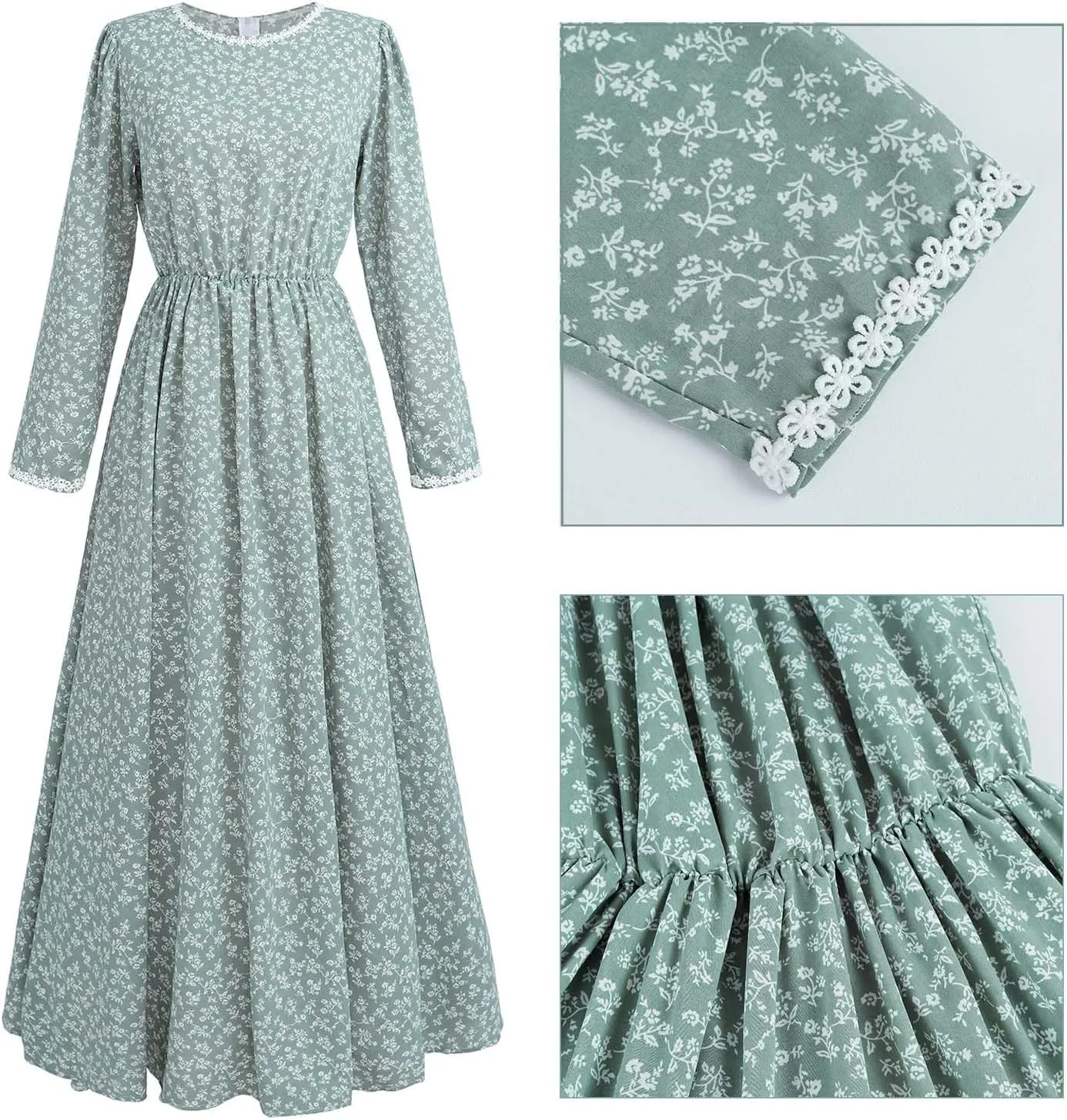 ROLECOS Pioneer Women Costume Floral Prairie Dress Deluxe Colonial Dress Laura Ingalls Costume