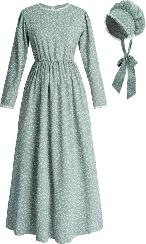 ROLECOS Pioneer Women Costume Floral Prairie Dress Deluxe Colonial Dress Laura Ingalls Costume