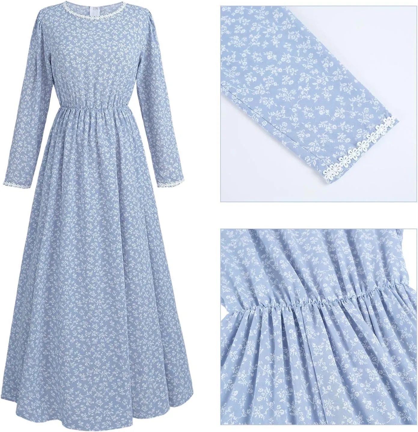 ROLECOS Pioneer Women Costume Floral Prairie Dress Deluxe Colonial Dress Laura Ingalls Costume