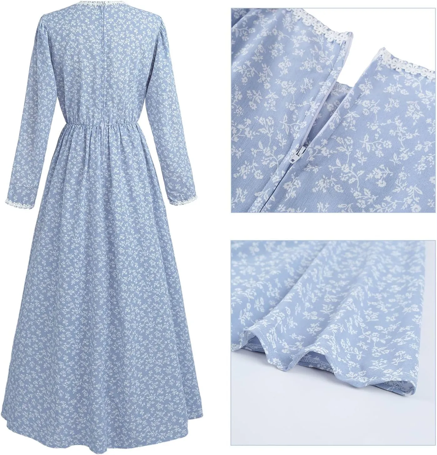 ROLECOS Pioneer Women Costume Floral Prairie Dress Deluxe Colonial Dress Laura Ingalls Costume