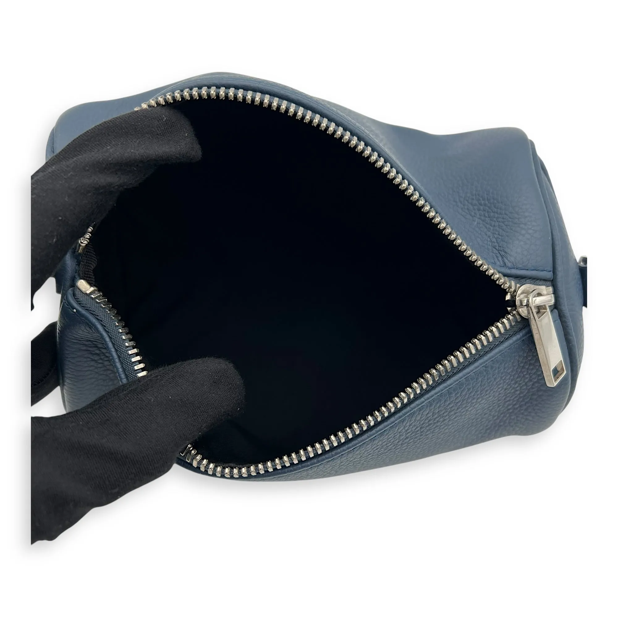 Roller Crossbody Bag Blue in Calfskin, Silver hardware