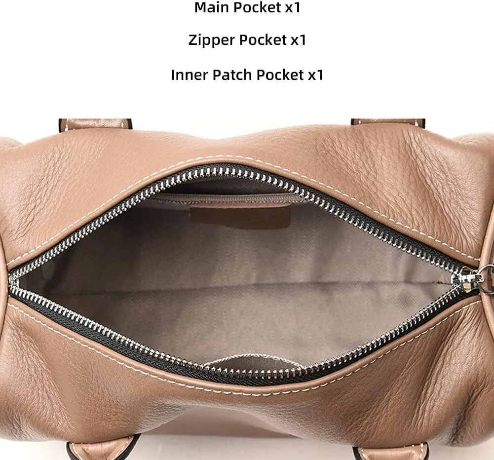 ROUROU Boston Bag for Women Genuine Leather Handbag Top Handle Satchel Large Capacity Shoulder Bag Crossbody Bag Purse
