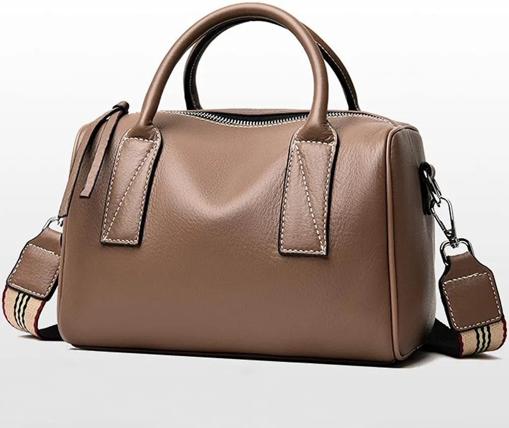 ROUROU Boston Bag for Women Genuine Leather Handbag Top Handle Satchel Large Capacity Shoulder Bag Crossbody Bag Purse
