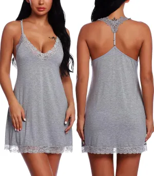 RSLOVE Lingerie For Women Lace Nightgown Sexy Sleepwear Full Slip Babydoll V-Neck Chemises Dress