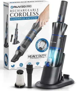 Ruvio Handheld Vacuum Cordless for Home and Car, Lightweight Portable Hand Held Vacuums Cordless Works on Pet Hair, Floor, Hard Wood, 2X HEPA Filtration, Crevice Nozzle Included