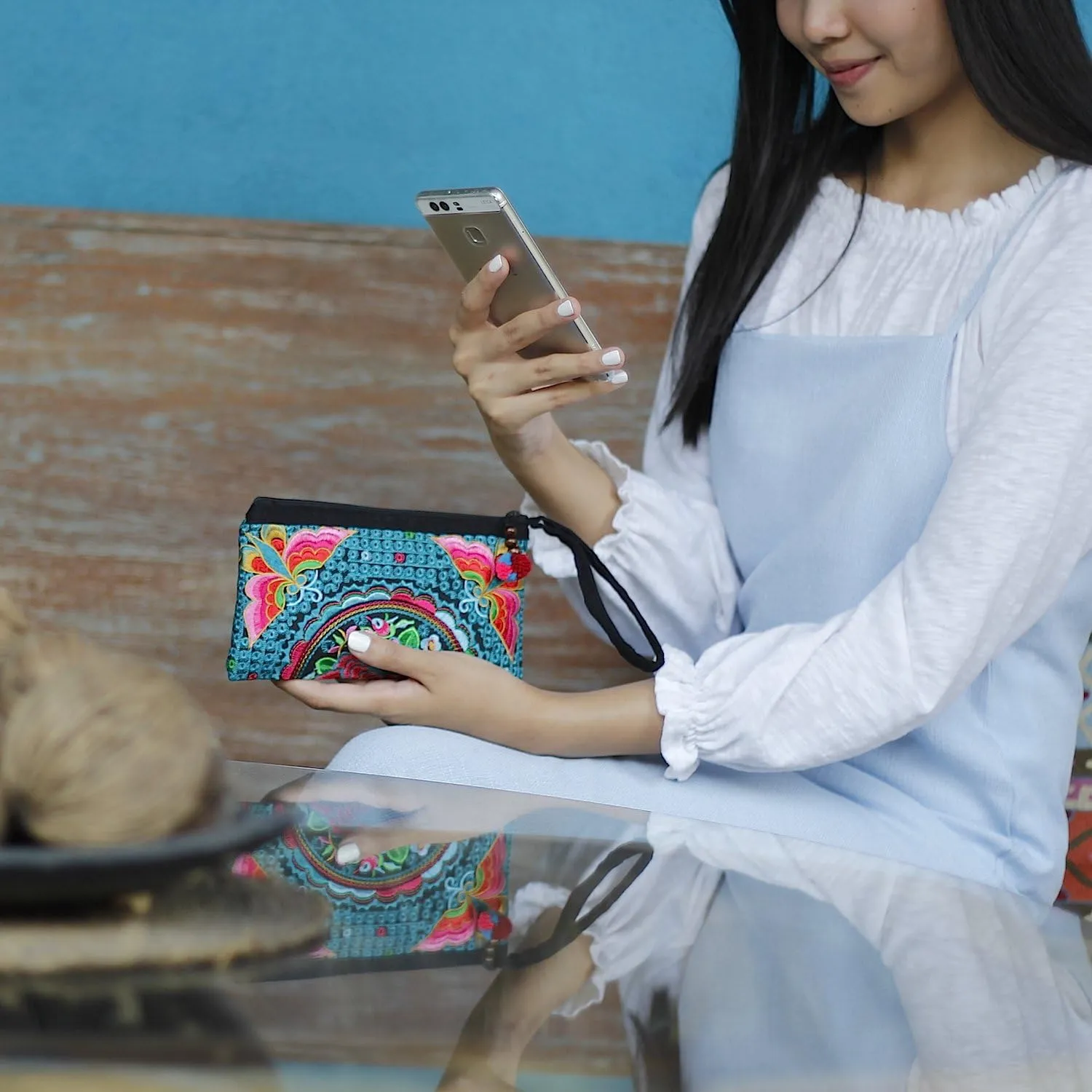 Sabai Jai - Smartphone Wristlet Bag - Handmade Embroidered Boho Clutch Wallets Purses