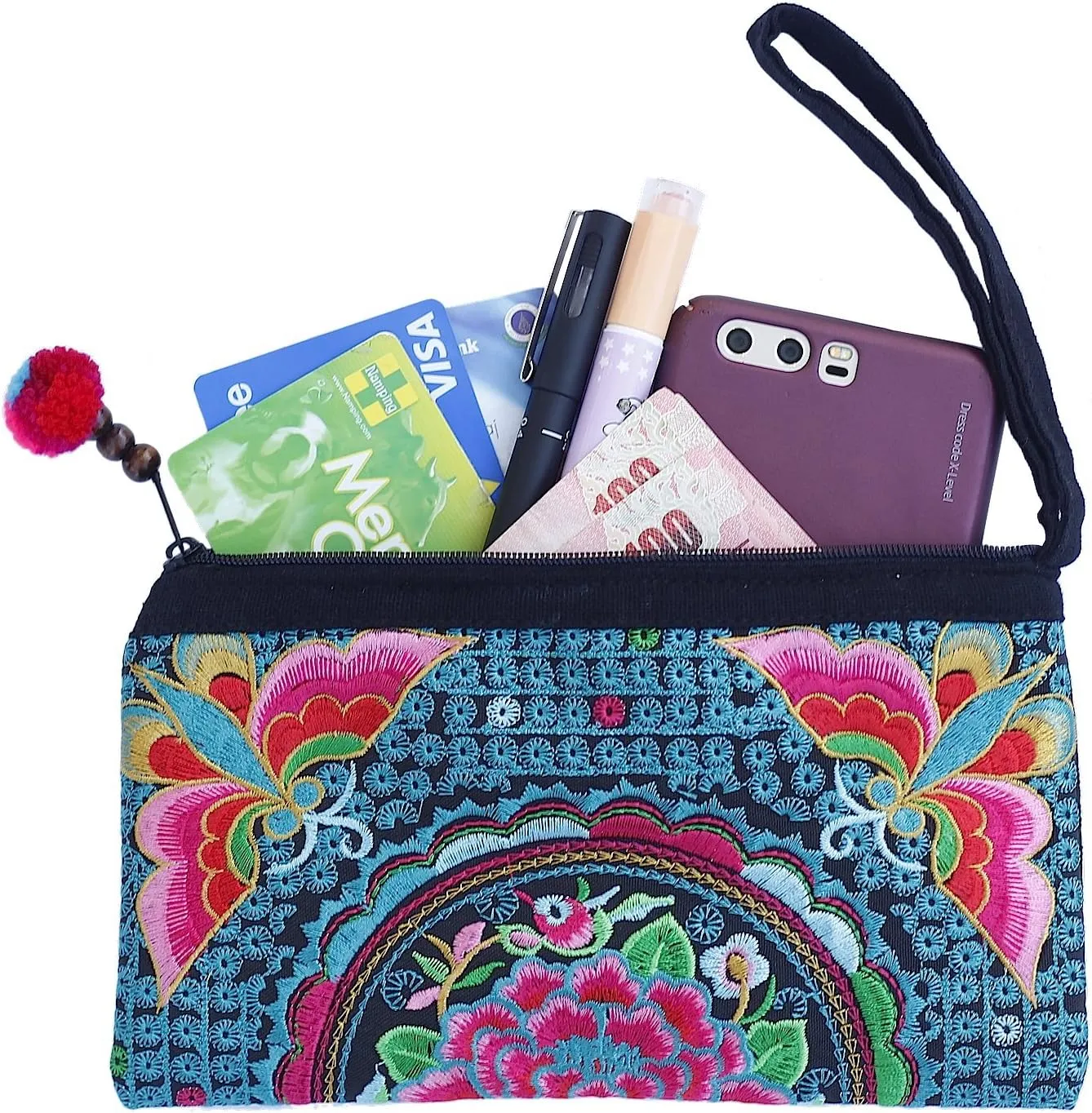 Sabai Jai - Smartphone Wristlet Bag - Handmade Embroidered Boho Clutch Wallets Purses
