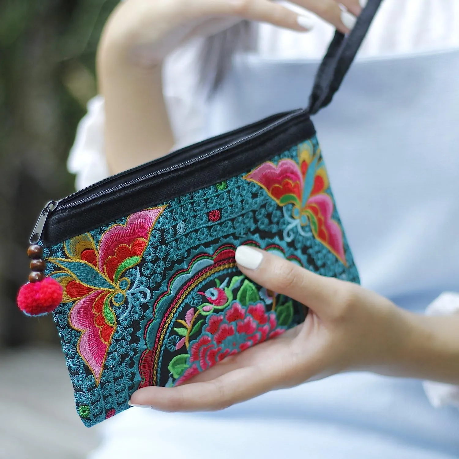 Sabai Jai - Smartphone Wristlet Bag - Handmade Embroidered Boho Clutch Wallets Purses