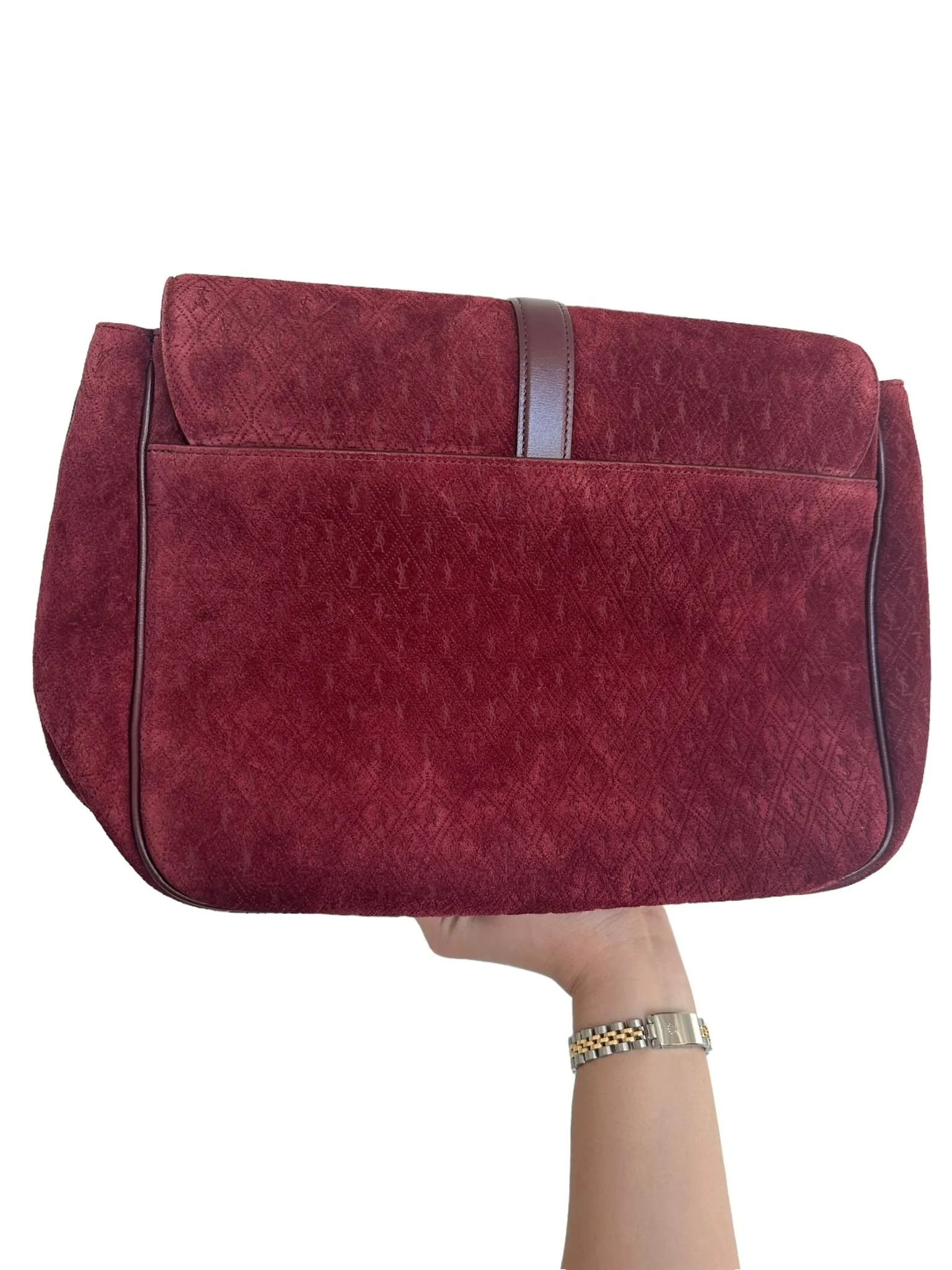 SAINT LAURENT - Crossbody Burgundy Suede Bag
