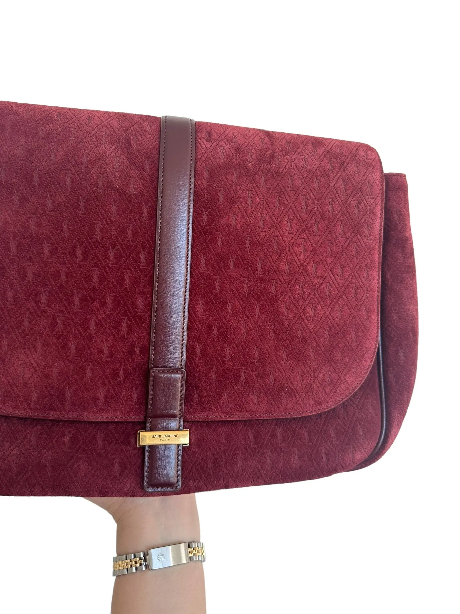 SAINT LAURENT - Crossbody Burgundy Suede Bag
