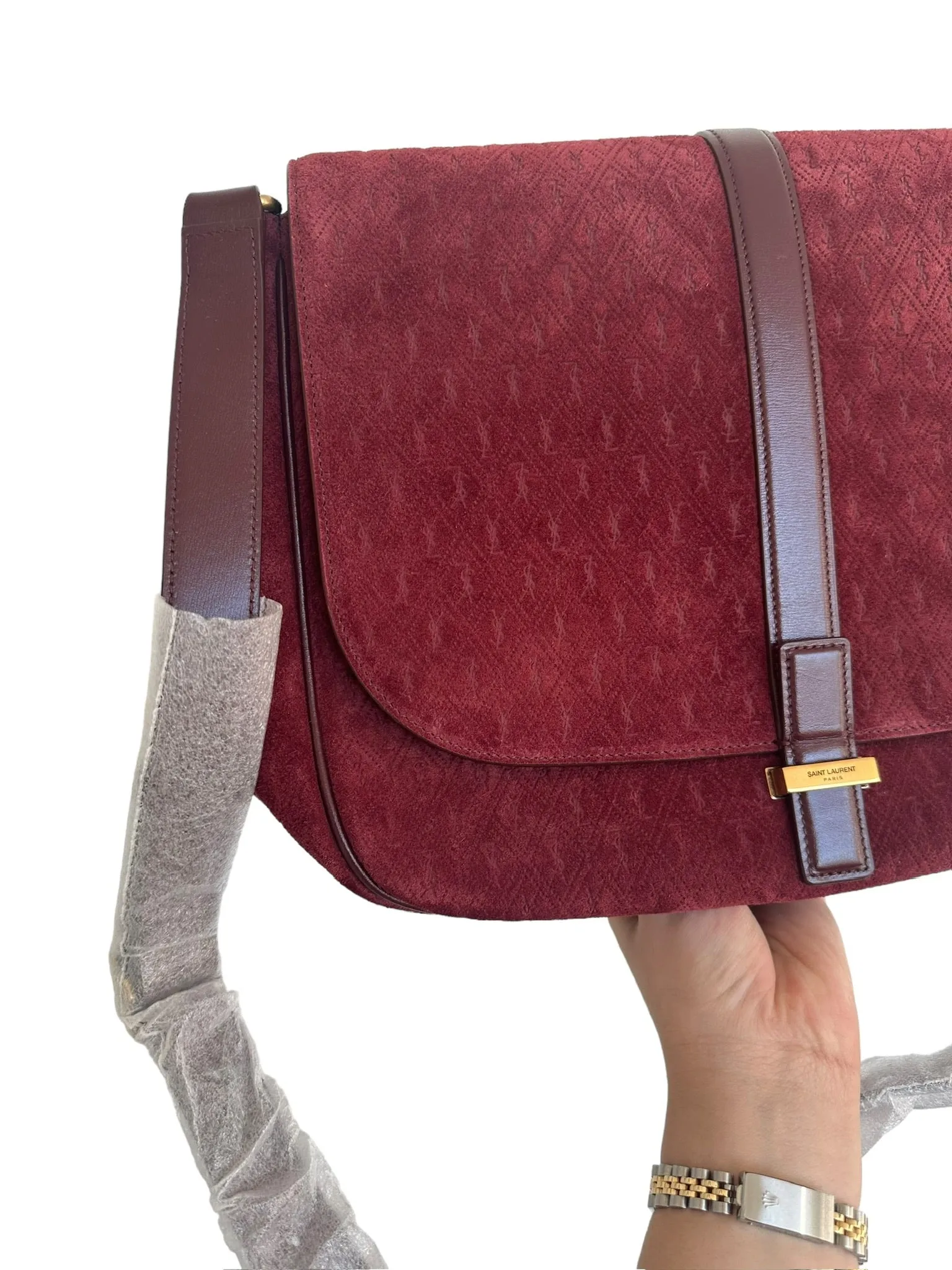 SAINT LAURENT - Crossbody Burgundy Suede Bag