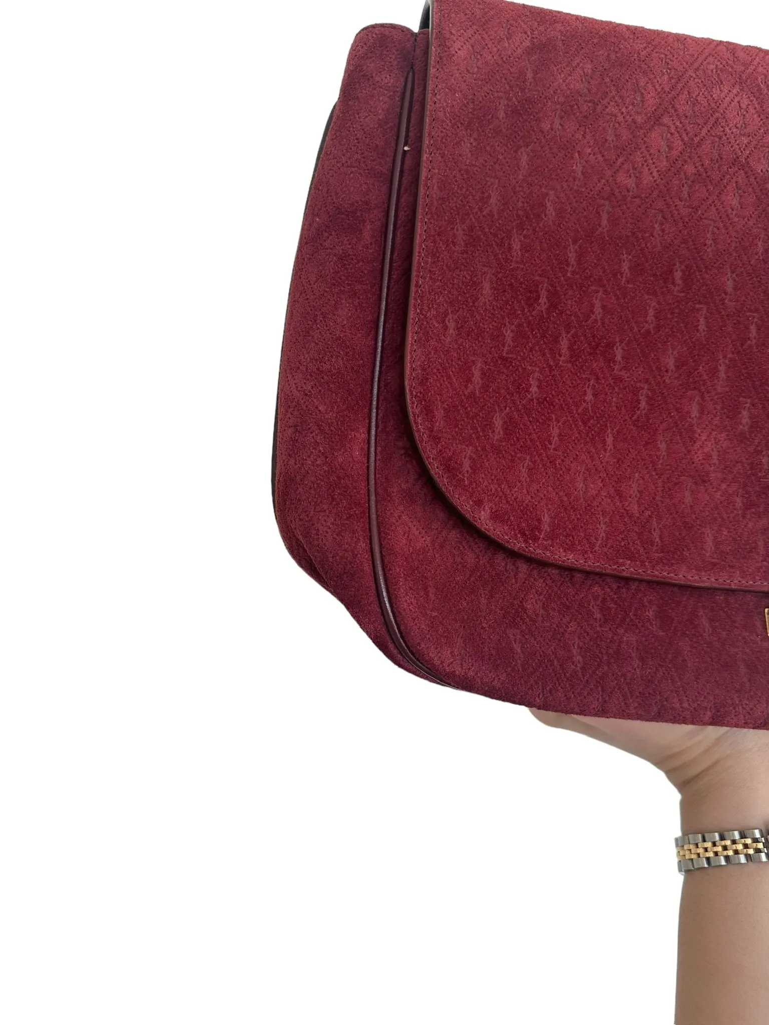 SAINT LAURENT - Crossbody Burgundy Suede Bag