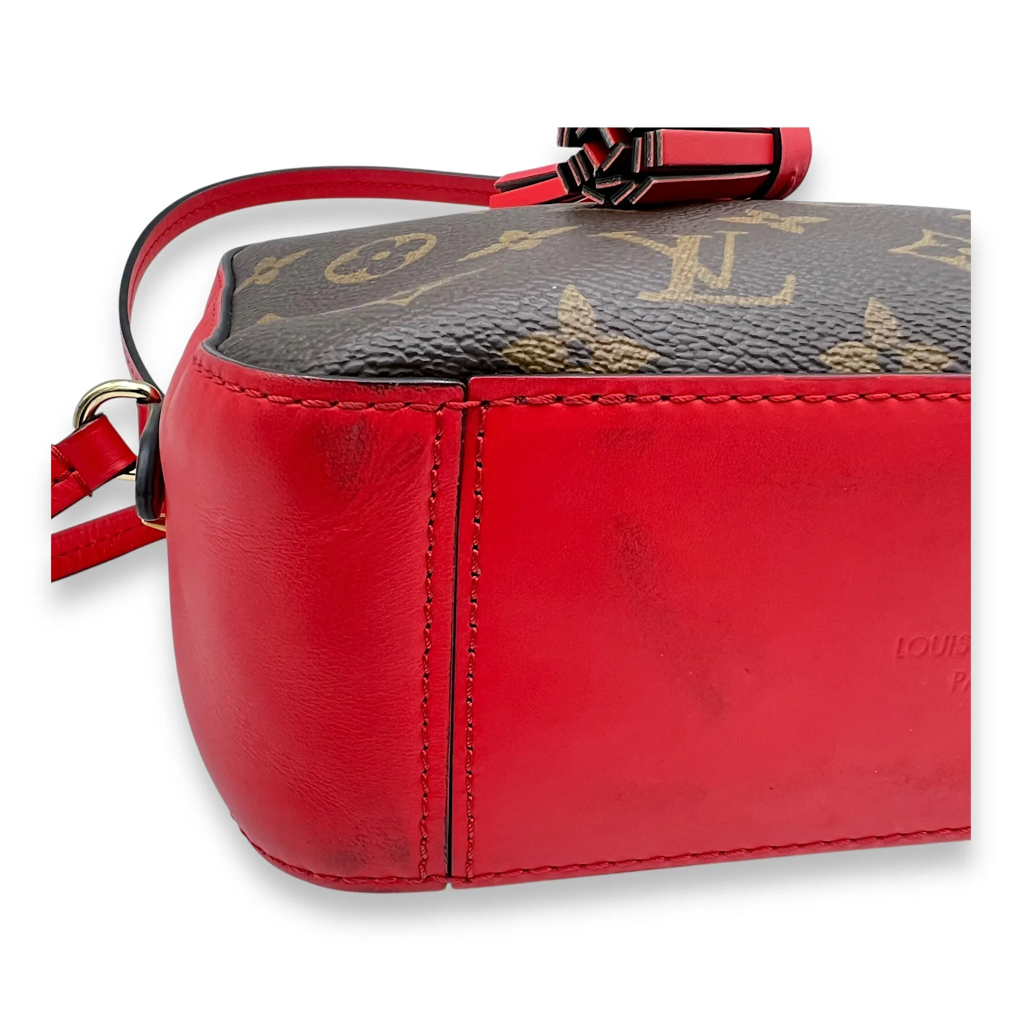 Saintonge Crossbody Bag Brown in Monogram Coated Canvas, Gold hardware