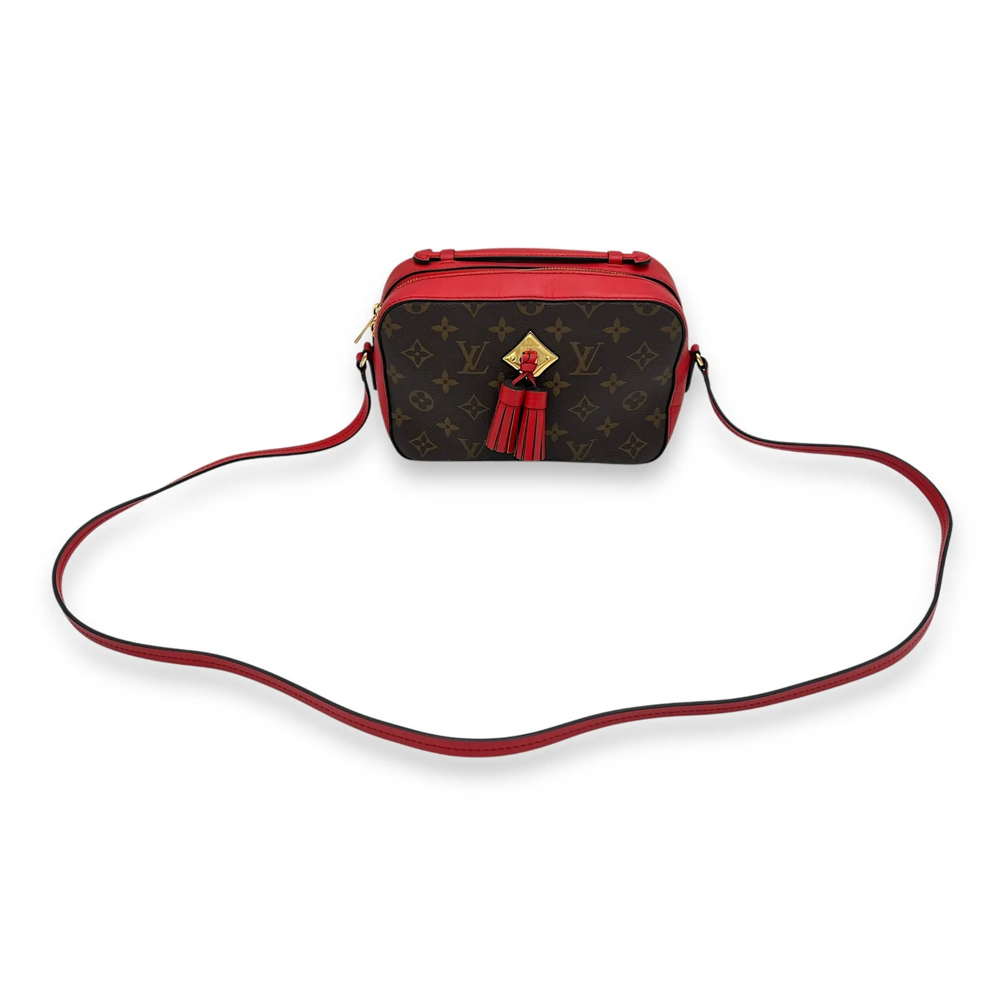 Saintonge Crossbody Bag Brown in Monogram Coated Canvas, Gold hardware