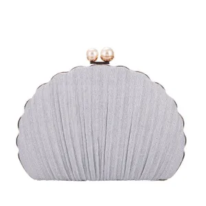 Scalloped Shell Pattern Ruched Silver Pear Clutch Bag