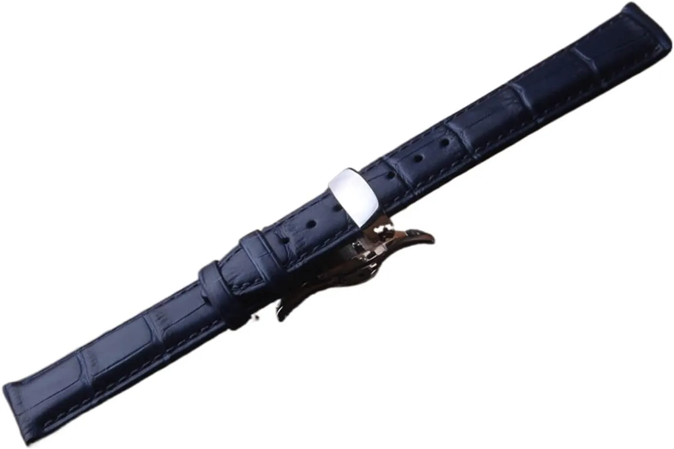 SDFFGHJ Leather Genuine Watchbands Straps Dark Blue Silver Butterfly Buckles Clasp 14mm 15mm 16mm 17mm 18mm 19mm 20mm 22mm