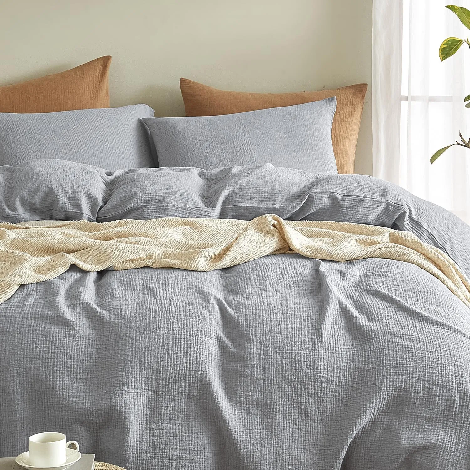 SE SOFTEXLY Muslin Pillowcases Standard Size 100% Cotton, 2 Pack Linen Like Pillow Shams with Envelope Closure, Ultral Soft and Breathable Pillow Case Covers, Light Grey, 20" X 26", No Filling
