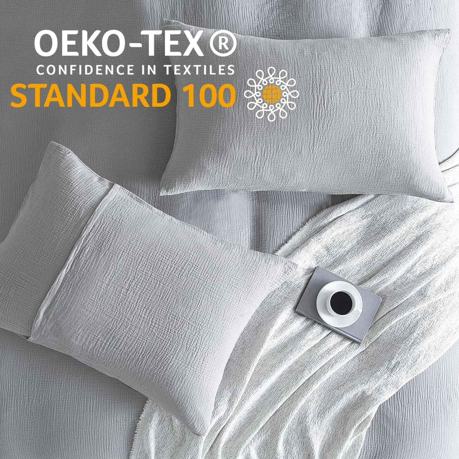 SE SOFTEXLY Muslin Pillowcases Standard Size 100% Cotton, 2 Pack Linen Like Pillow Shams with Envelope Closure, Ultral Soft and Breathable Pillow Case Covers, Light Grey, 20" X 26", No Filling