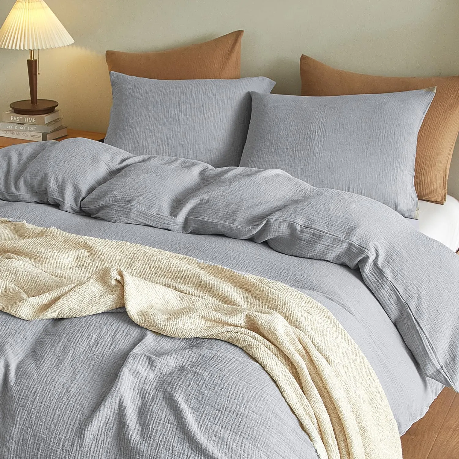 SE SOFTEXLY Muslin Pillowcases Standard Size 100% Cotton, 2 Pack Linen Like Pillow Shams with Envelope Closure, Ultral Soft and Breathable Pillow Case Covers, Light Grey, 20" X 26", No Filling