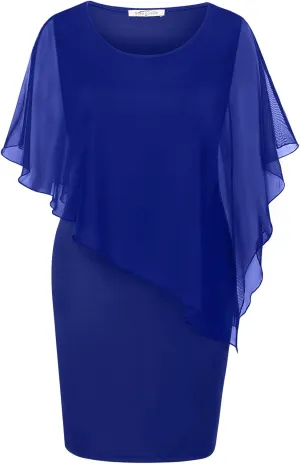 SeSe Code Women's Mesh Cape Overlay Bodycon Knee Length Pencil Dress for Wedding Guest