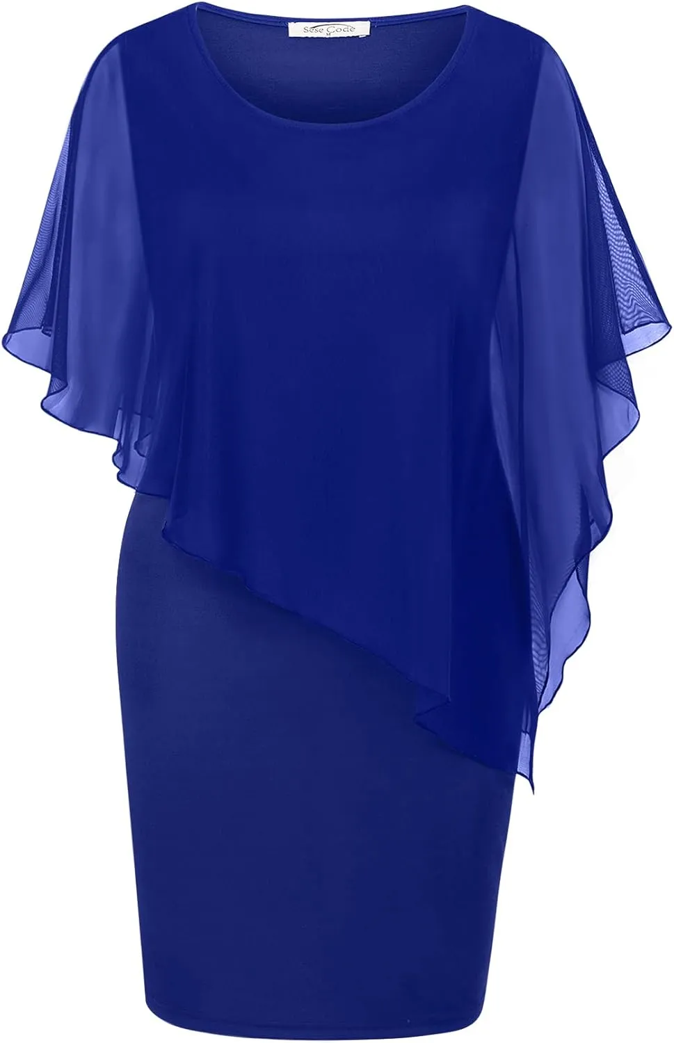 SeSe Code Women's Mesh Cape Overlay Bodycon Knee Length Pencil Dress for Wedding Guest