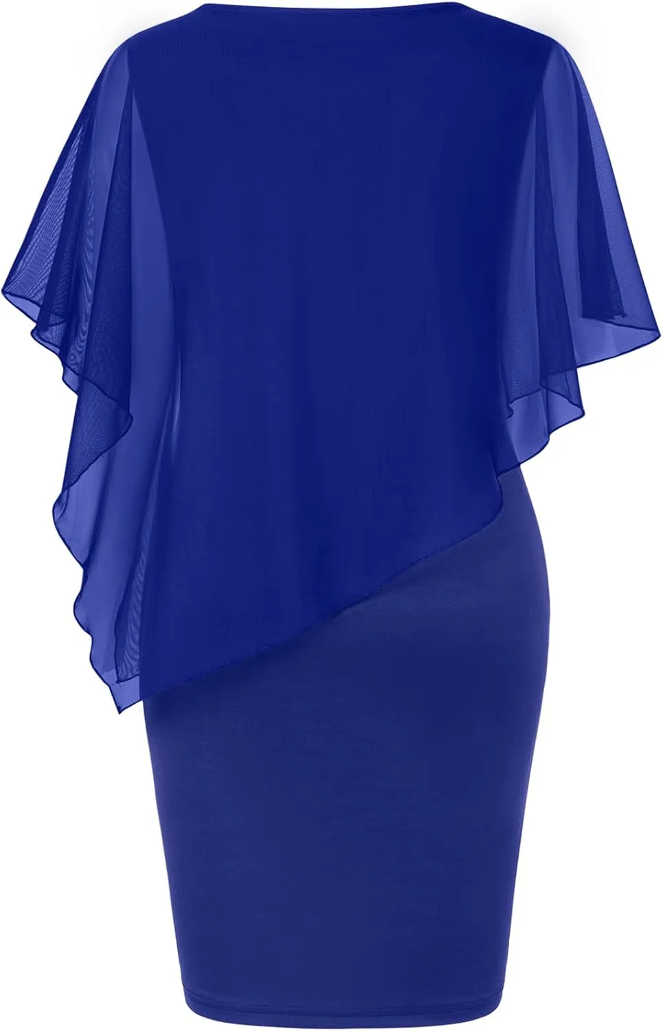 SeSe Code Women's Mesh Cape Overlay Bodycon Knee Length Pencil Dress for Wedding Guest