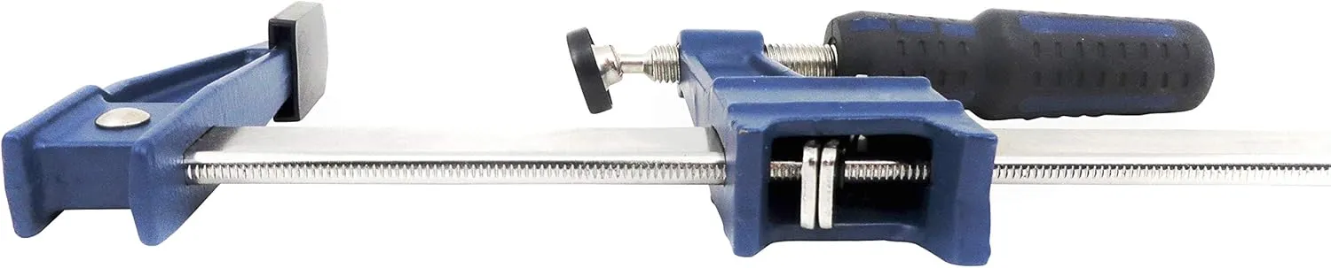 Set Taytools Medium Duty Adjustable Bar Clamps, Quick-Release Clutch Style American F Style, 2-1/2 Inch Throat Depth, Serrated Rail, Soft Grip Handle 450 Pounds Clamping pressure (2, 12 inch)