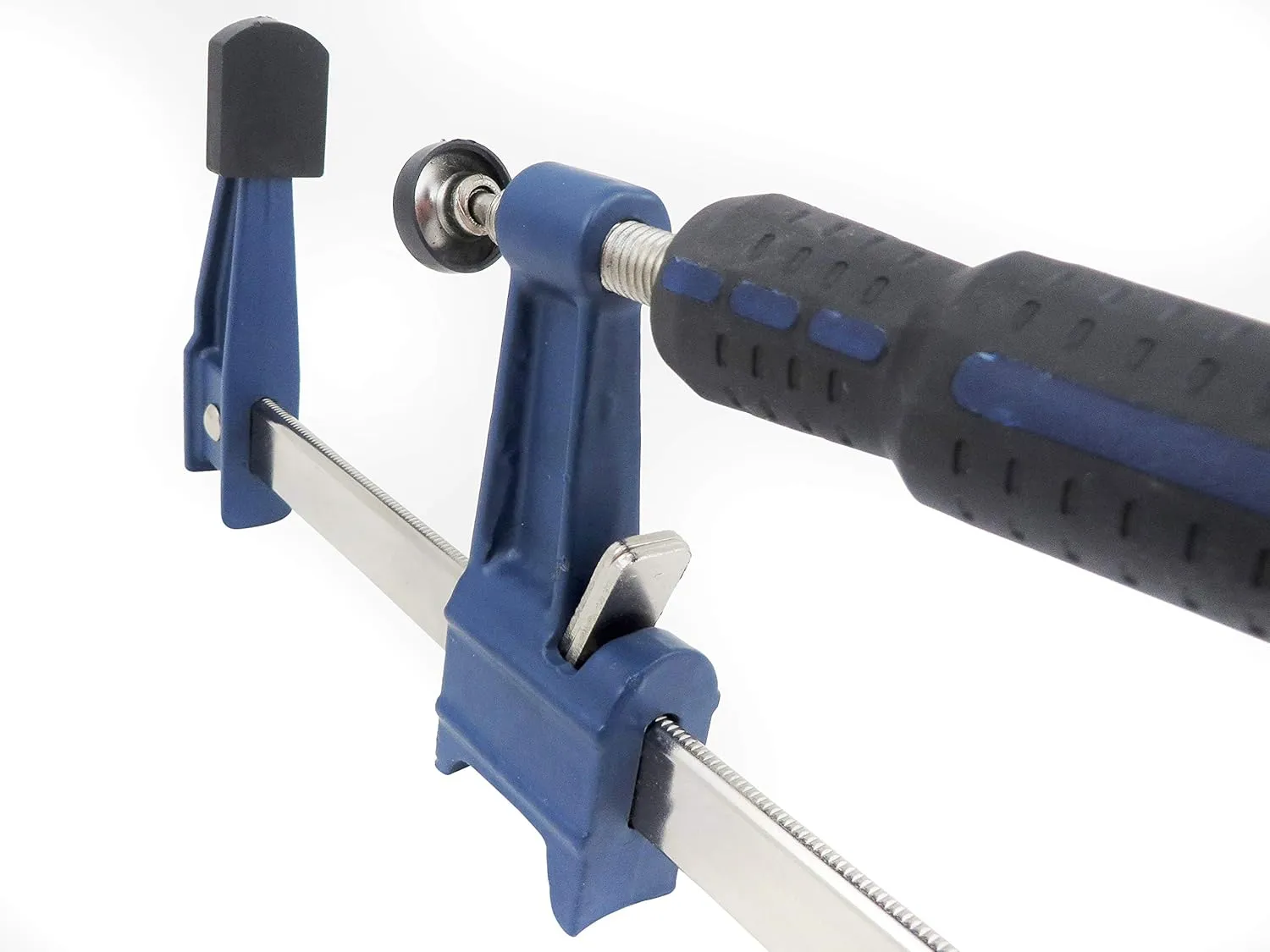 Set Taytools Medium Duty Adjustable Bar Clamps, Quick-Release Clutch Style American F Style, 2-1/2 Inch Throat Depth, Serrated Rail, Soft Grip Handle 450 Pounds Clamping pressure (2, 12 inch)