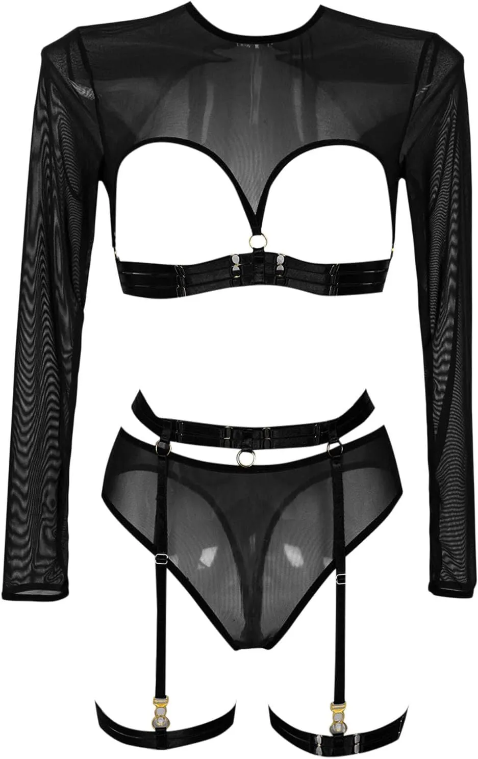 Sexy Costume Lingerie Set Underwear Bowknot Lace Sleepwear Steel Ring Pajamas Garter