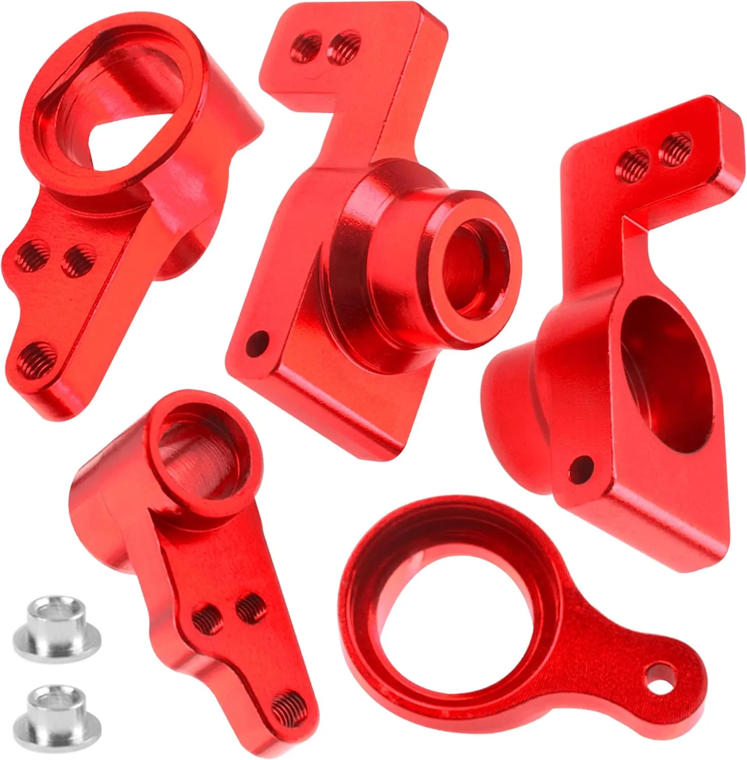 ShareGoo Aluminum Front Rear Swing Arm & Steering Knuckle Kit & Shock Absorbers Compatible with WLtoys 144010 144001 144002 1/14 RC Car (Red)
